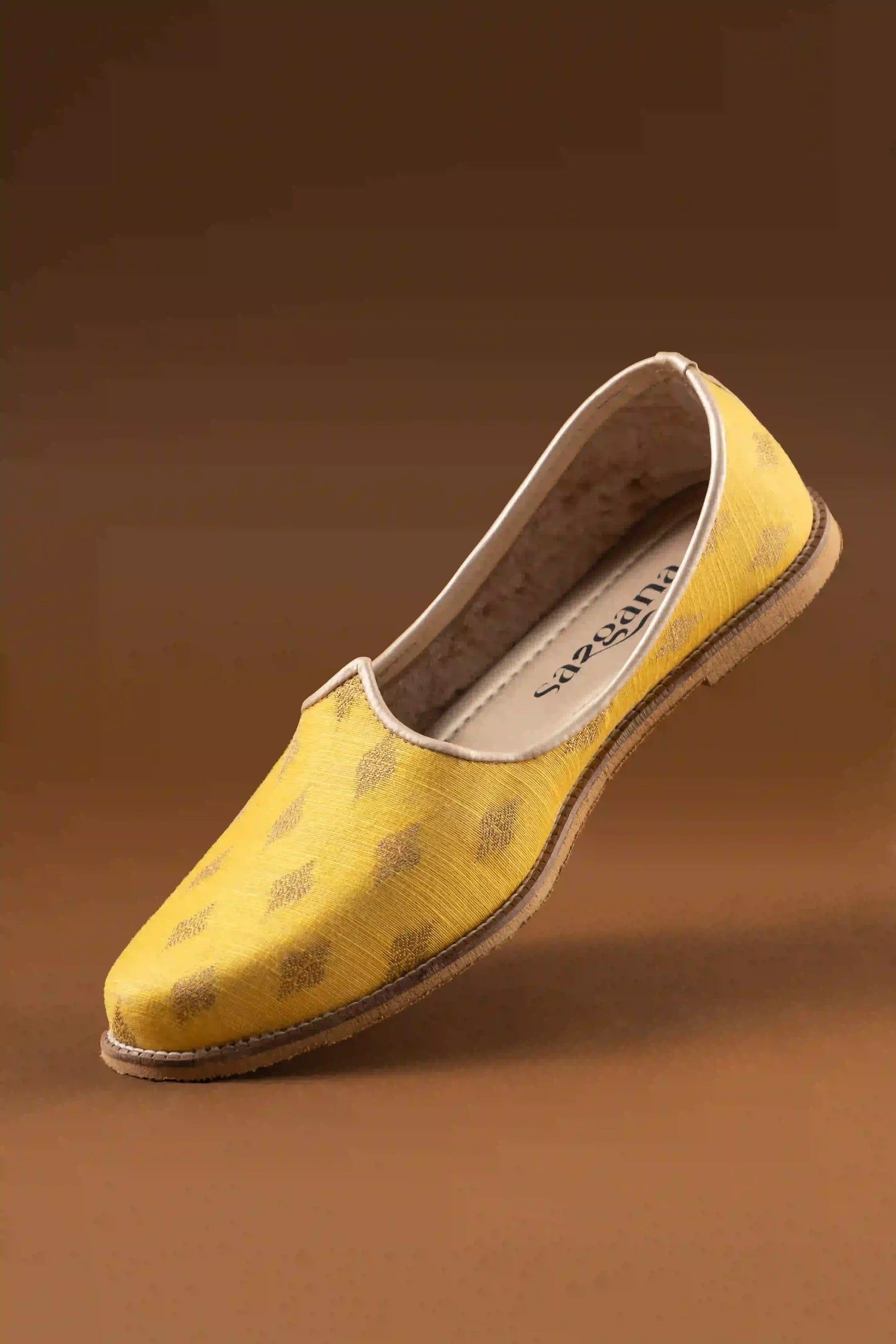 Handcrafted Yellow Butta Printed Jutti
